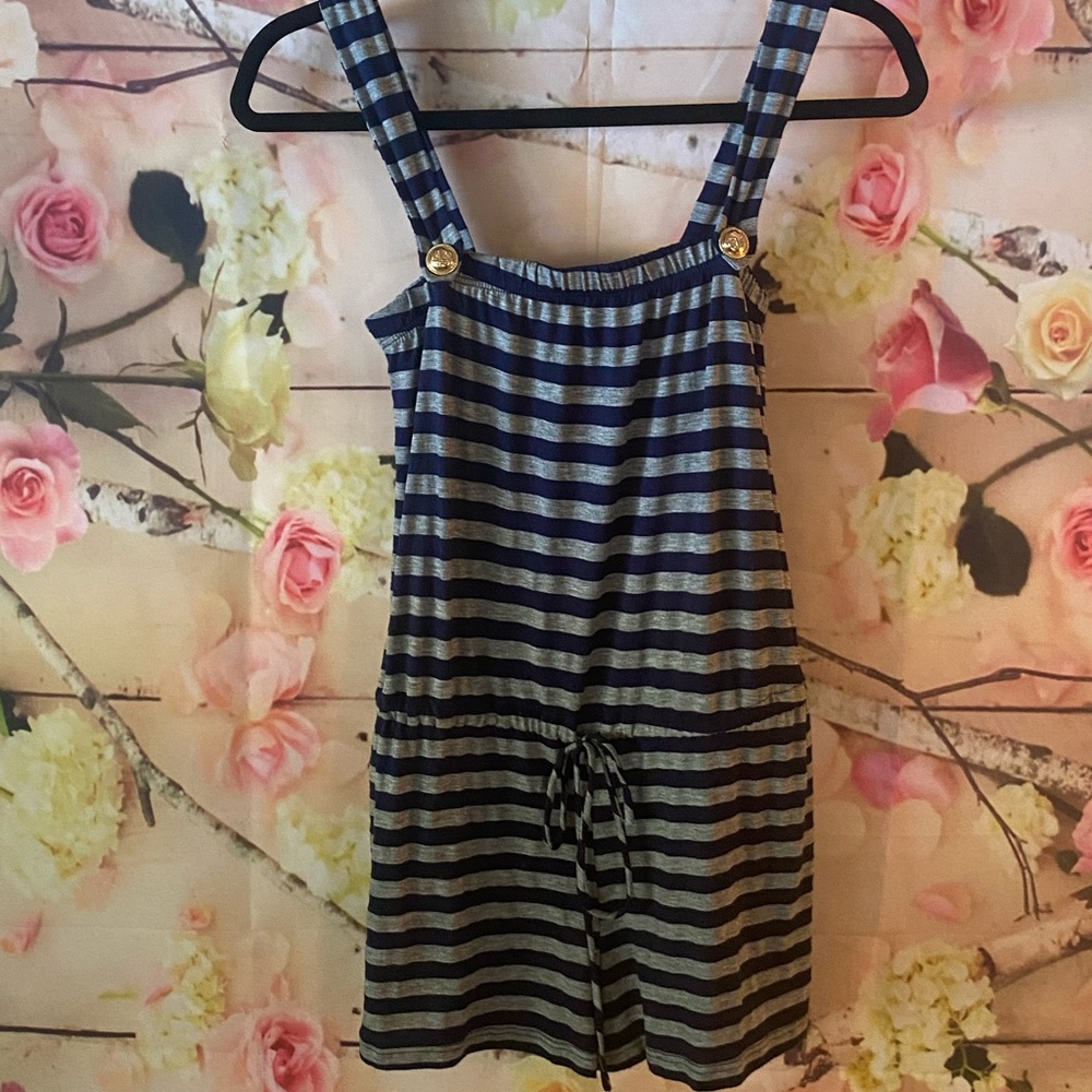 Nautical Style Navy and Grey‎ Striped Shorts Tank Romper One Piece Size Small